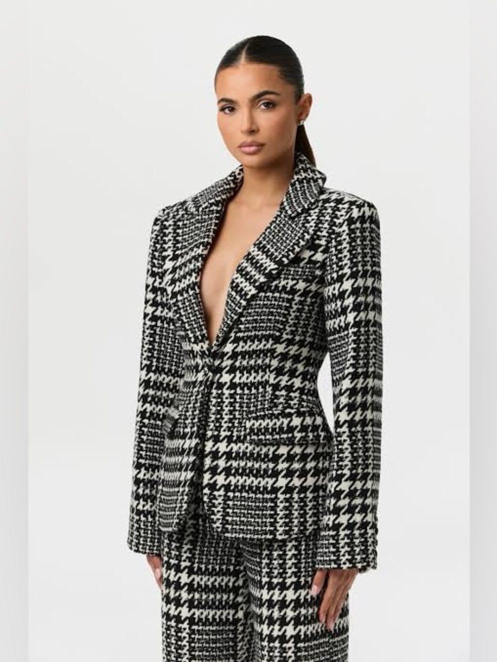 Naked Wardrobe Houndstooth Check Tweed Blazer